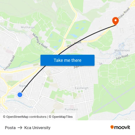 Posta to Kca University map