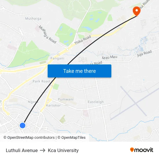 Luthuli Avenue to Kca University map