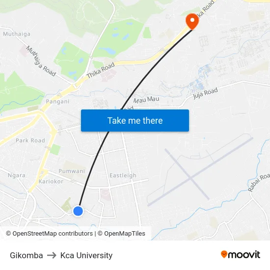 Gikomba to Kca University map