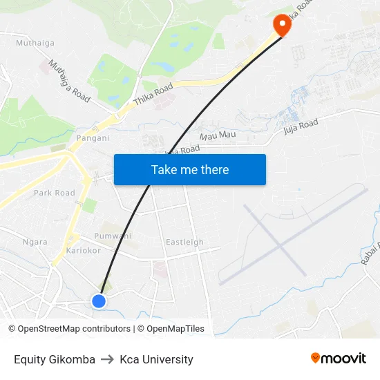 Equity Gikomba to Kca University map