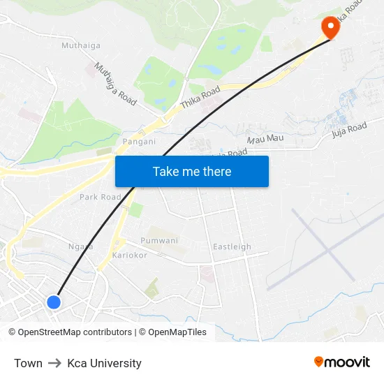 Town to Kca University map