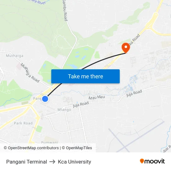 Pangani Terminal to Kca University map