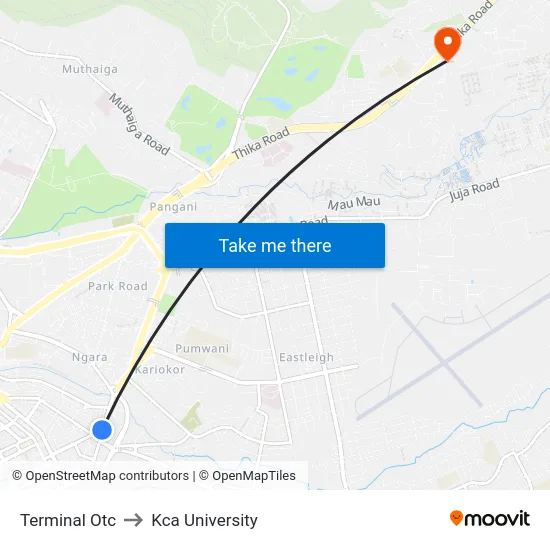 Terminal Otc to Kca University map