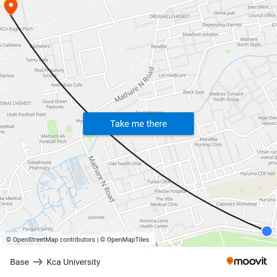Base to Kca University map