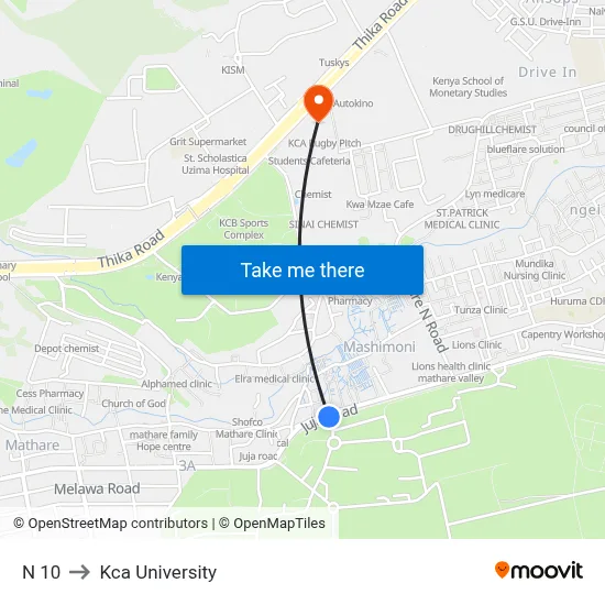 N 10 to Kca University map