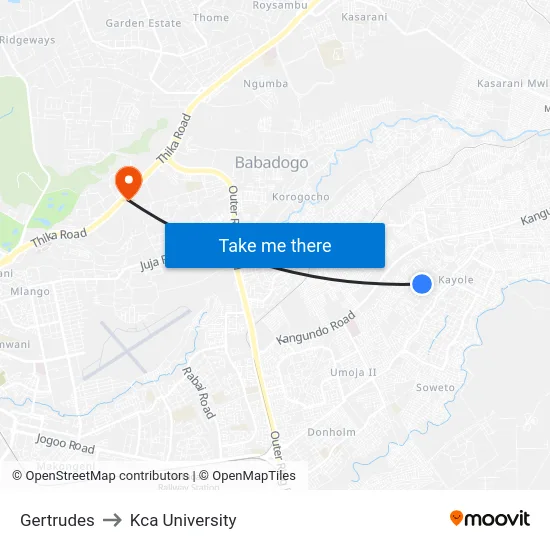 Gertrudes to Kca University map