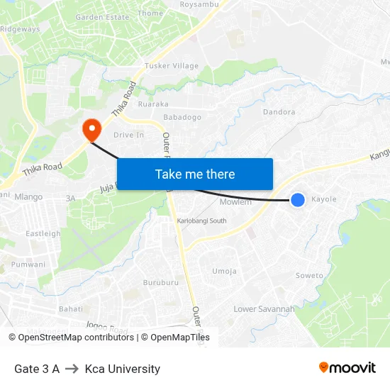 Gate 3 A to Kca University map