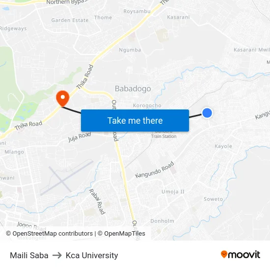 Maili Saba to Kca University map