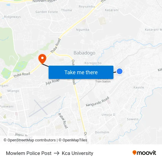 Mowlem Police Post to Kca University map