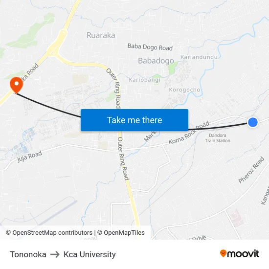 Tononoka to Kca University map