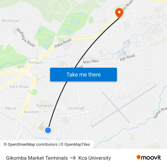 Gikomba Market Terminals to Kca University map