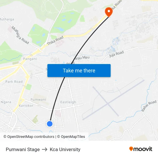 Pumwani Stage to Kca University map