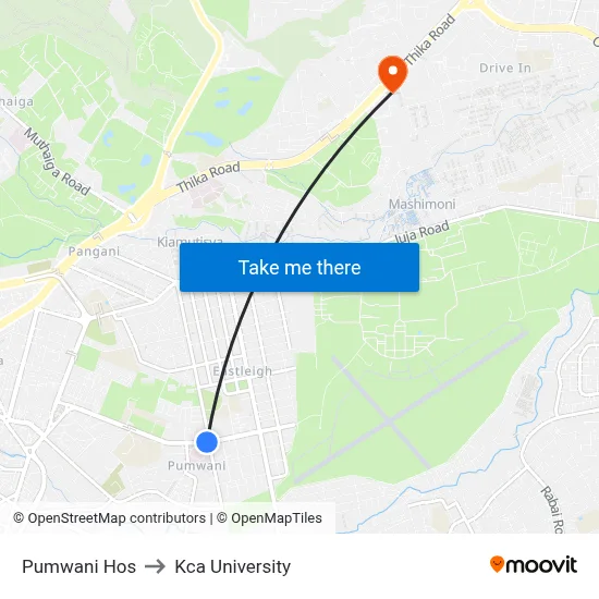 Pumwani Hos to Kca University map