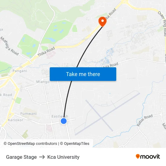 Garage Stage to Kca University map