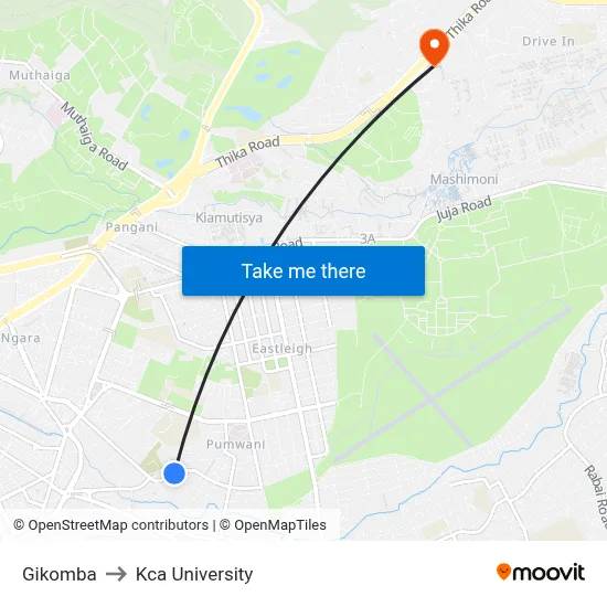 Gikomba to Kca University map