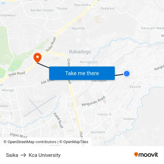 Saika to Kca University map