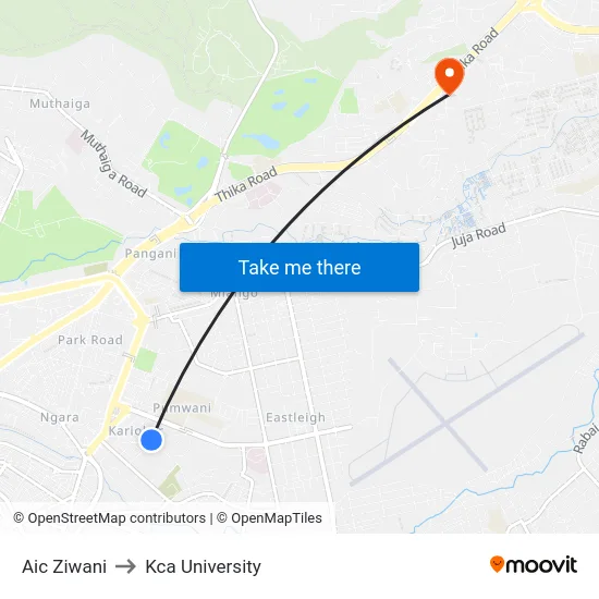 Aic Ziwani to Kca University map