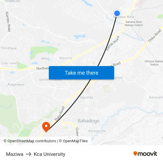 Maziwa to Kca University map