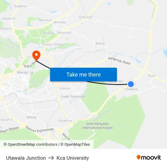 Utawala Junction to Kca University map