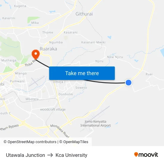 Utawala Junction to Kca University map
