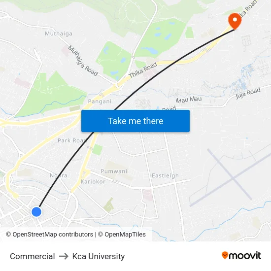 Commercial to Kca University map