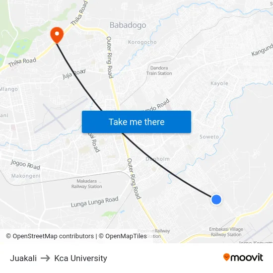 Juakali to Kca University map