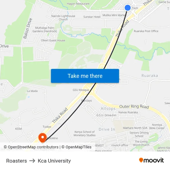 Roasters to Kca University map