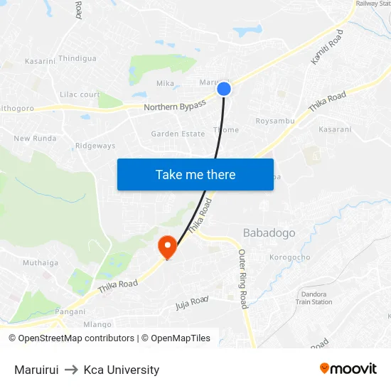 Maruirui to Kca University map