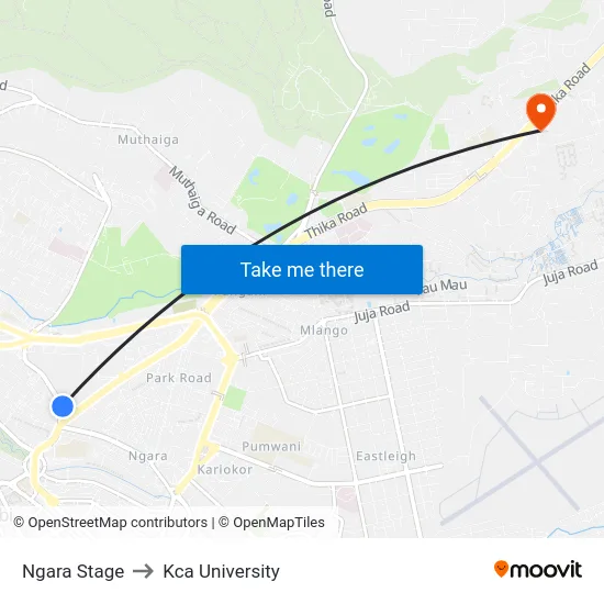Ngara Stage to Kca University map