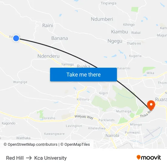 Red Hill to Kca University map