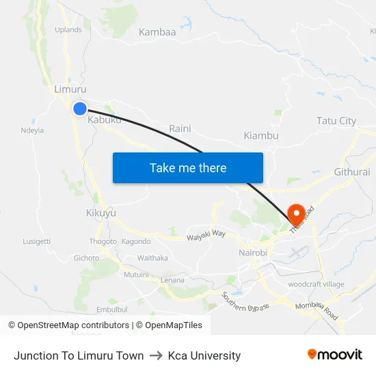 Junction To Limuru Town to Kca University map