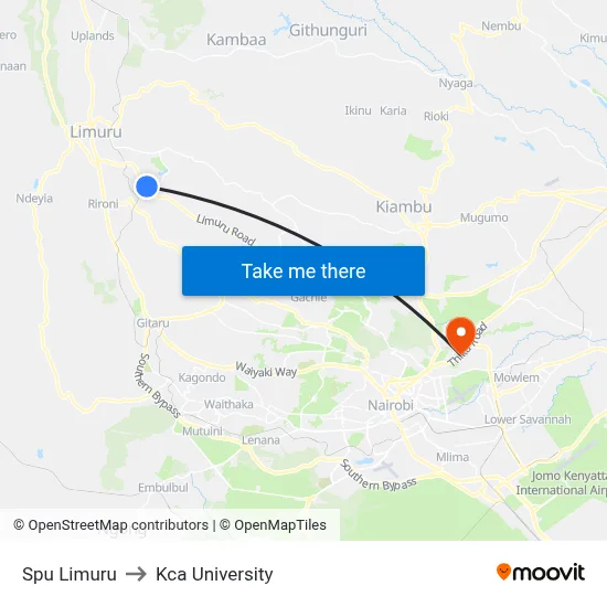 Spu Limuru to Kca University map