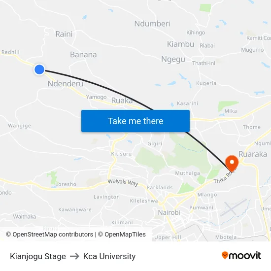 Kianjogu Stage to Kca University map