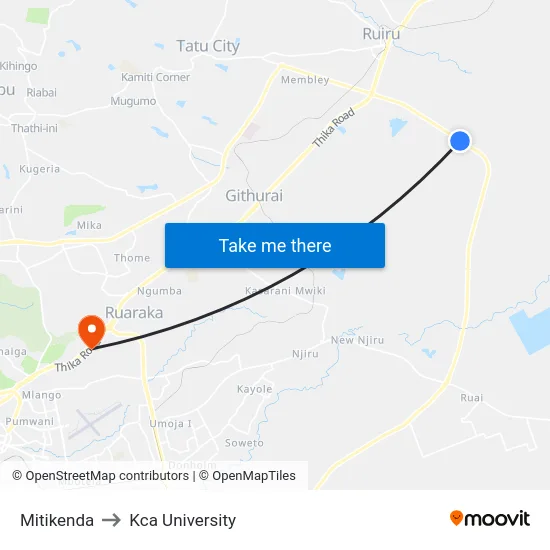 Mitikenda to Kca University map