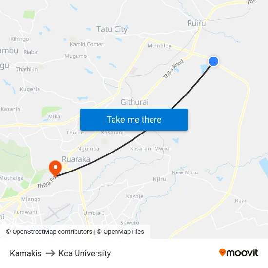 Kamakis to Kca University map