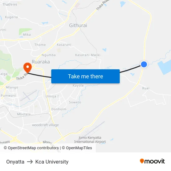 Onyatta to Kca University map