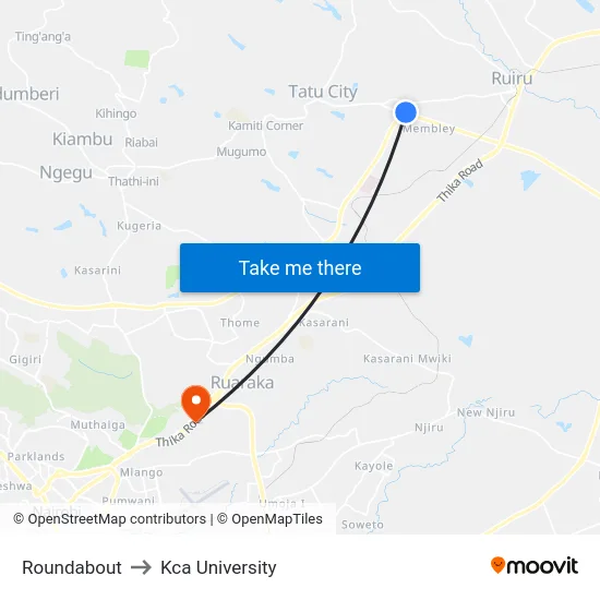 Roundabout to Kca University map