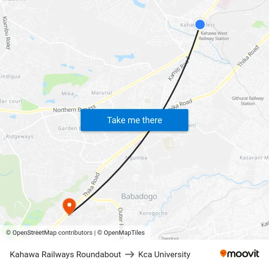 Kahawa Railways Roundabout to Kca University map