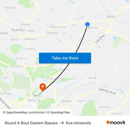 Round A Bout Eastern Bypass to Kca University map