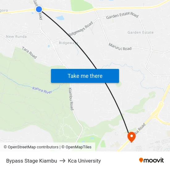 Bypass Stage Kiambu to Kca University map