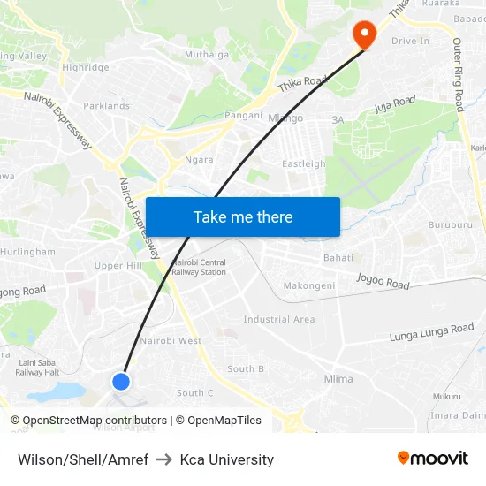 Wilson/Shell/Amref to Kca University map