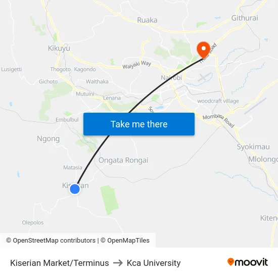 Kiserian Market/Terminus to Kca University map