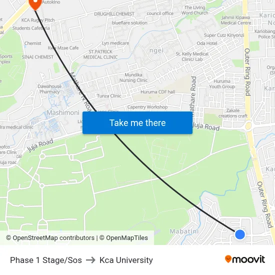 Phase 1 Stage/Sos to Kca University map