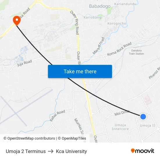 Umoja 2 Terminus to Kca University map