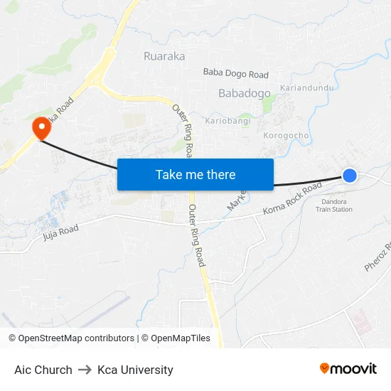 Aic Church to Kca University map