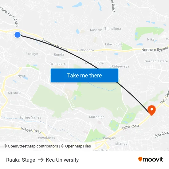 Ruaka Stage to Kca University map