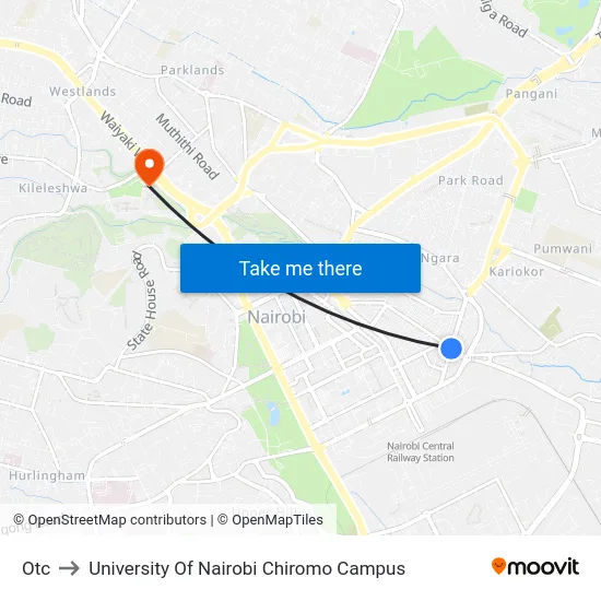 Otc to University Of Nairobi Chiromo Campus map
