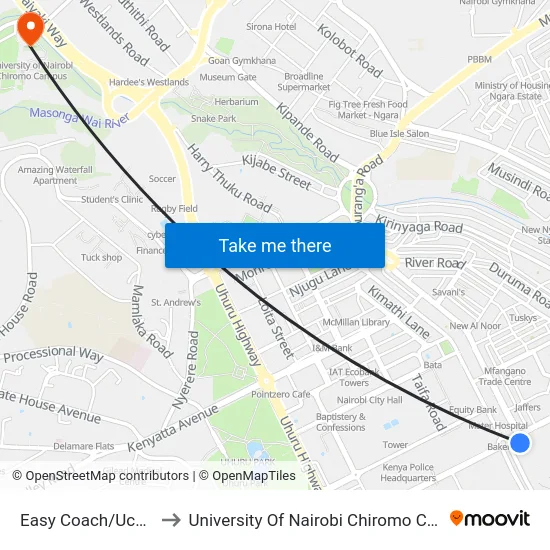 Easy Coach/Uchumi to University Of Nairobi Chiromo Campus map