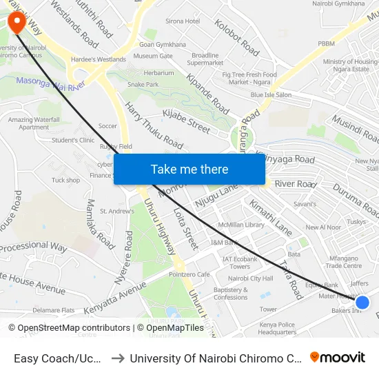 Easy Coach/Uchumi to University Of Nairobi Chiromo Campus map