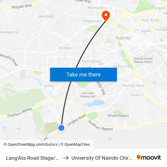 Lang'Ata Road Stage/St. Mary's H to University Of Nairobi Chiromo Campus map